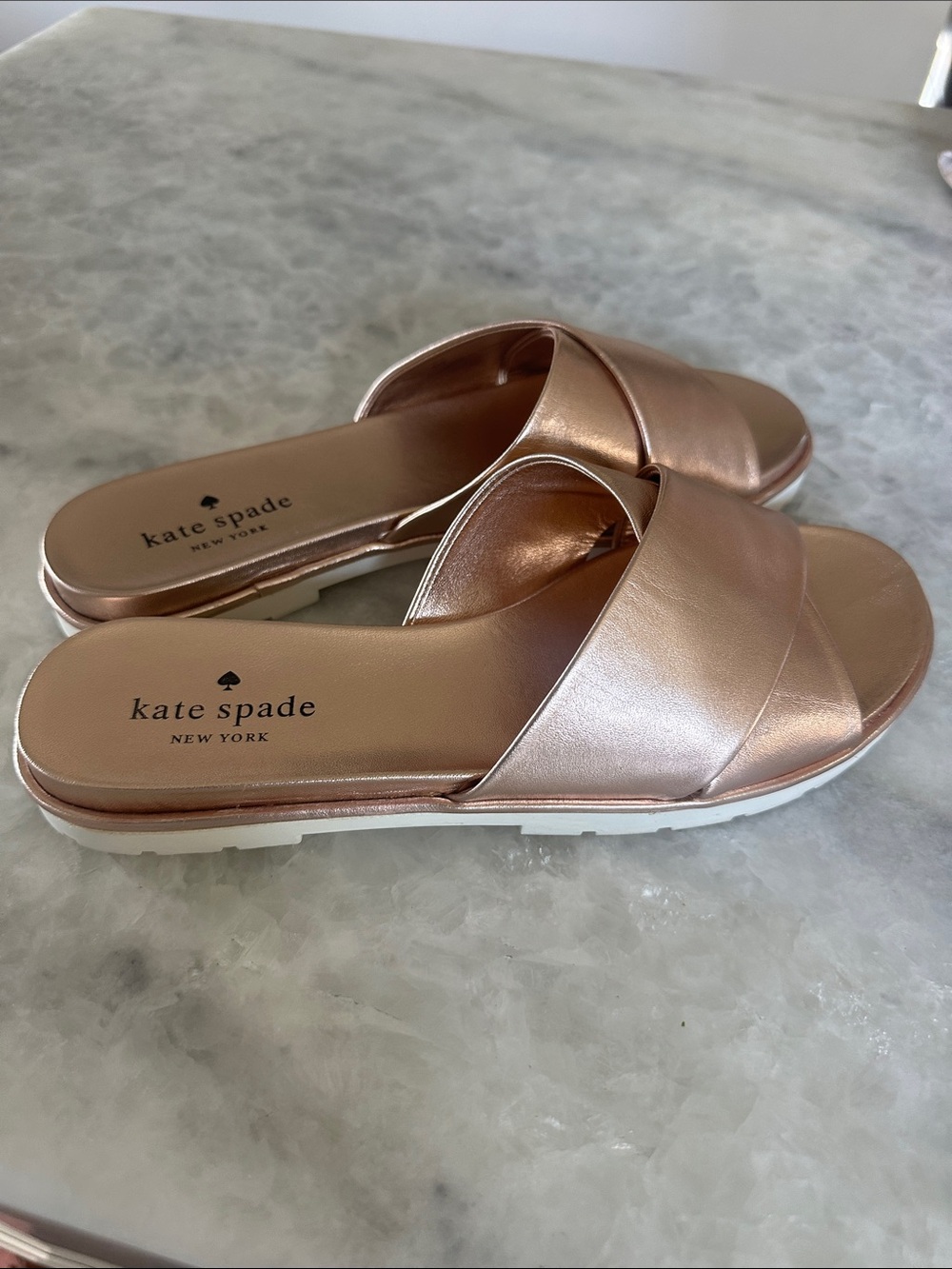 kate spade Metallic Rose Gold Crossover Slide Mules - Picture 4 of 5